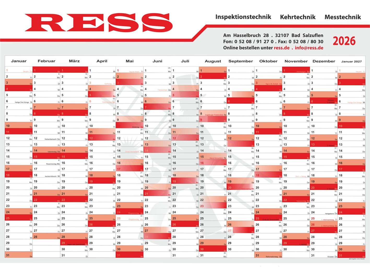 RESS - Wandkalender 2026