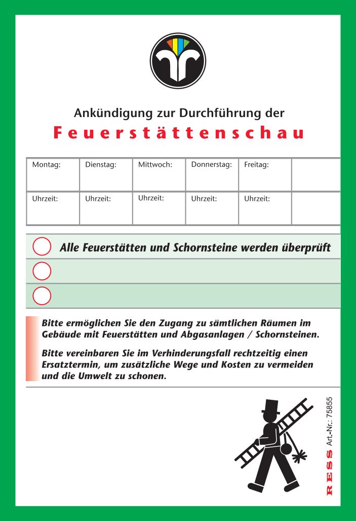 Registration form "fireplace inspection" with ZIV logo