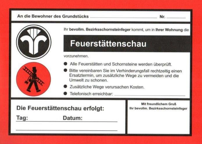 Ankündigungszettel "Feuerstättenschau" DIN A5 Ankündigungszettel "Feuerstättenschau" DIN A5