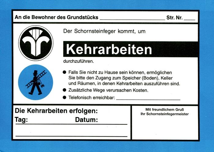 Ankündigungszettel "Kehrarbeiten" Ankündigungszettel "Kehrarbeiten"