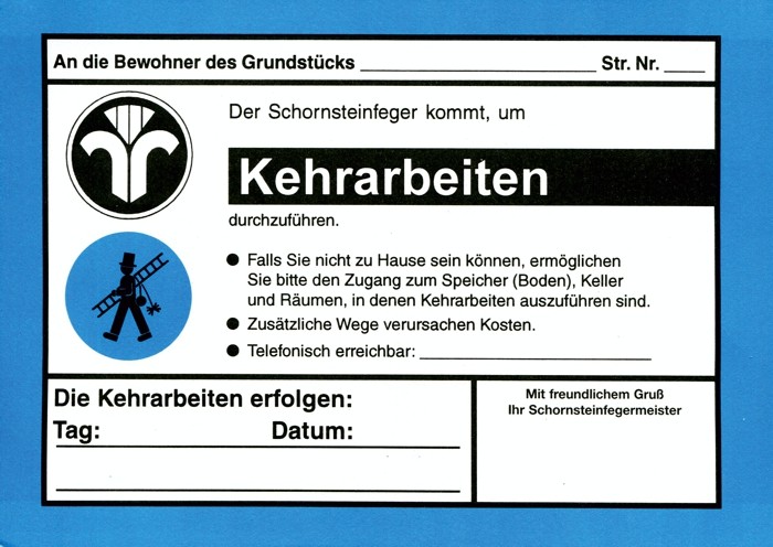 Ankündigungszettel "Kehrarbeiten"