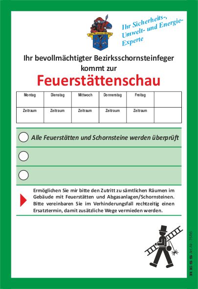 Anmeldezettel Feuerstättenschau mit Florian Anmeldezettel Feuerstättenschau mit Florian