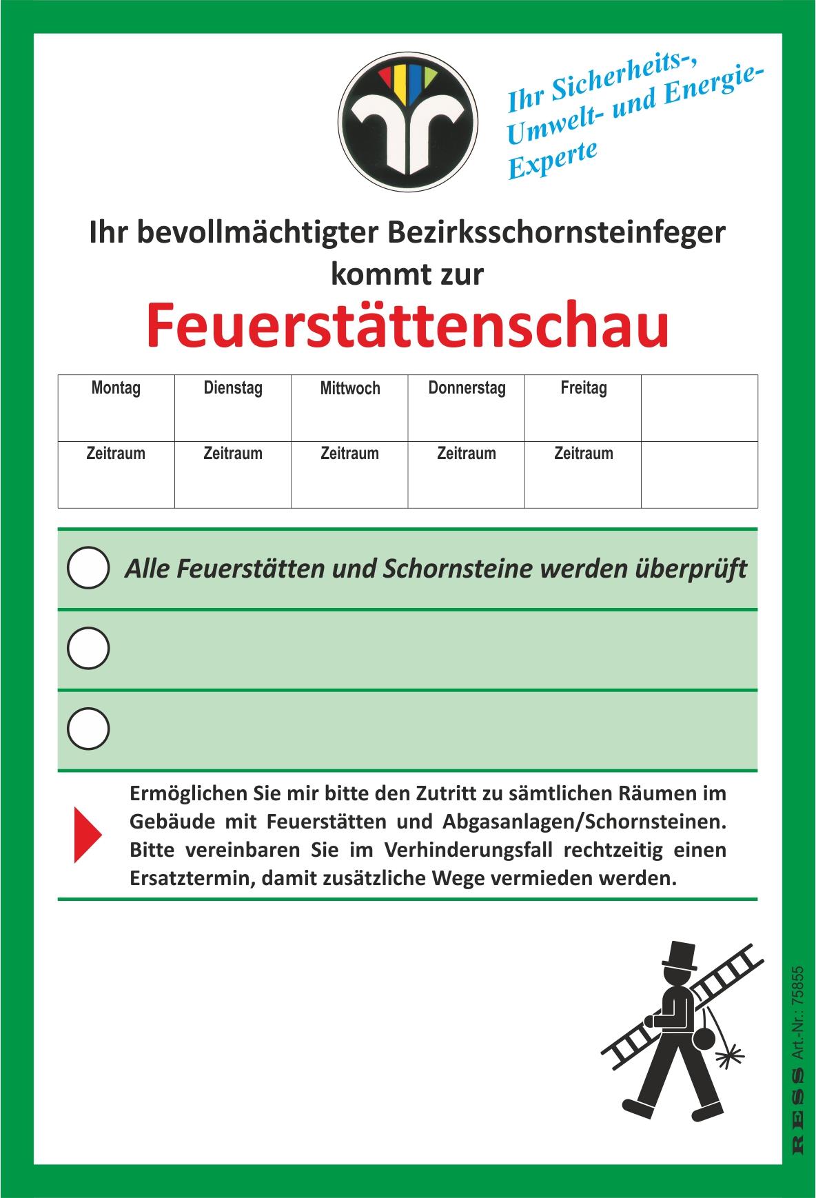 Anmeldezettel "Feuerstättenschau" mit ZIV-Logo Anmeldezettel "Feuerstättenschau" mit ZIV-Logo