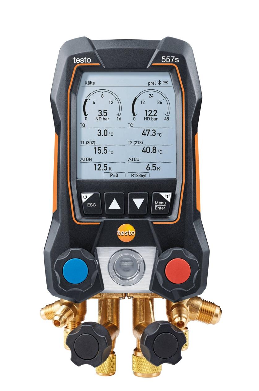 testo 557s Digitale Monteurhilfe - Set mit 4 Füllschläuchen und kabellosen Zangenfühlern