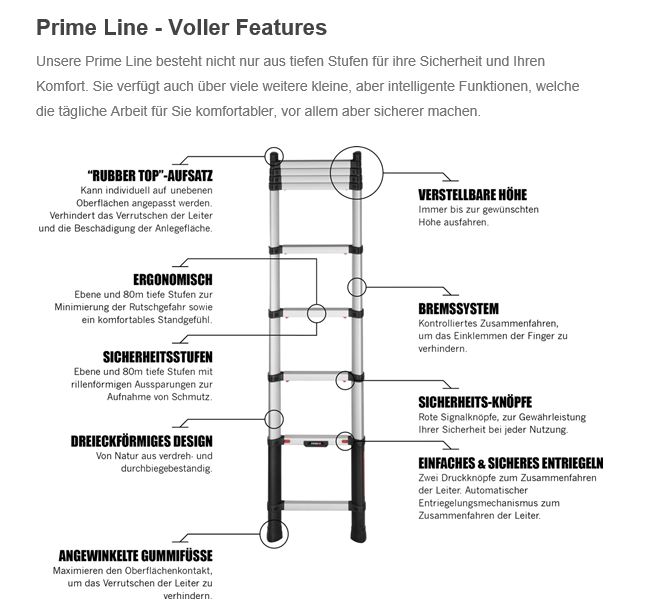 Telescopic Ladder TELESTEPS PRIME LINE - 4,1 m with stabalizers