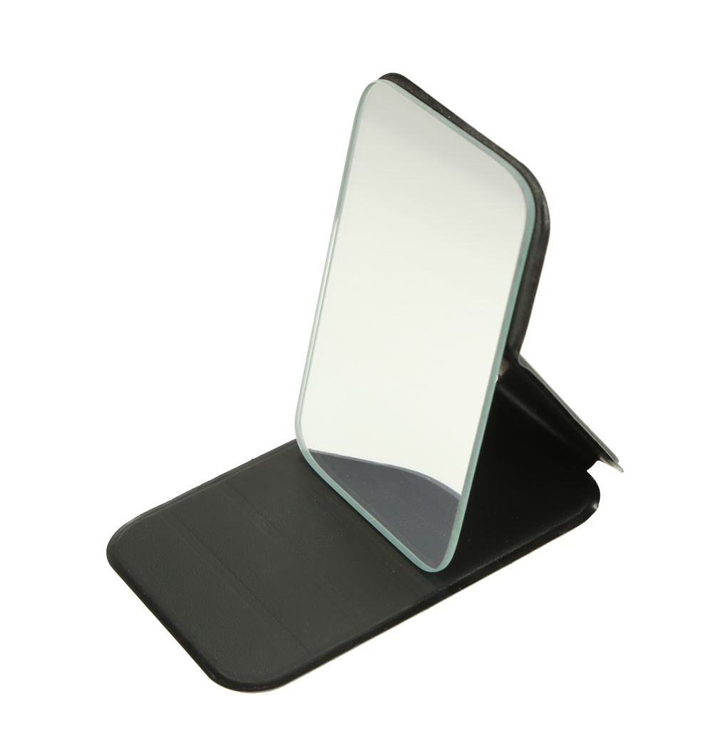 Miroir de poche en verre dans son étui - grand (70x105 mm)